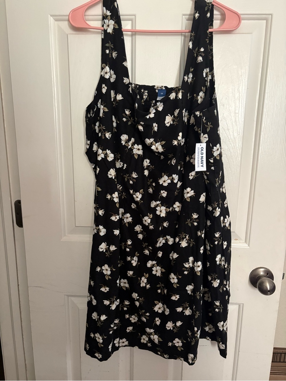 Old Navy Black Floral Mini Dress with White Blossoms